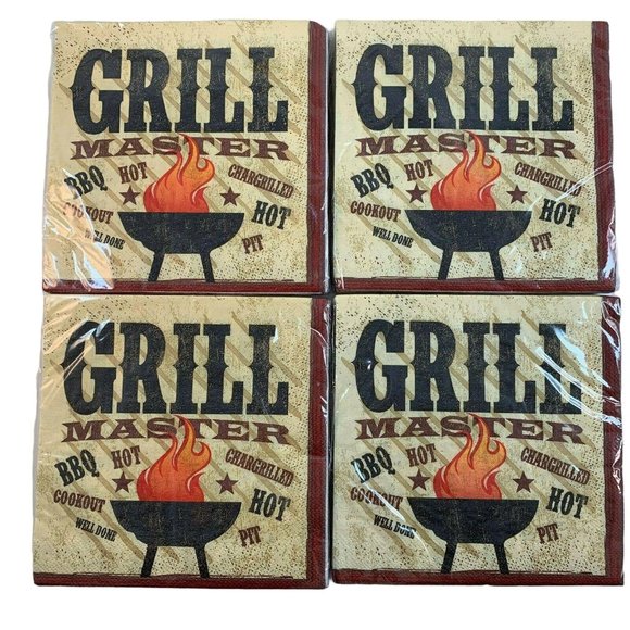 Grill Master BBQ Luncheon Paper Napkins 6 3/8 Inch 2 Ply Lot of Four 18 Ct Pkgs - Picture 2 of 8